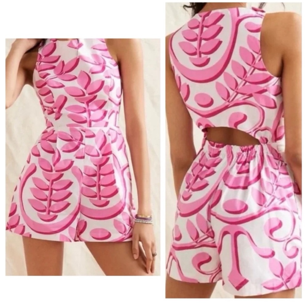 Anthropologie Porridge Pink Pleated Cut-Out Romper Size 2 - Picture 1 of 7